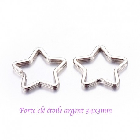 6 porte clefs étoile  métal argenté 34x3mm