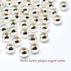 30 Perles laiton plaqué argent clair 4mm