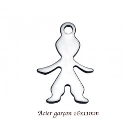 6 breloques acier decoupe garçon argent mat 16x11mm