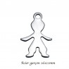 6 breloques acier decoupe garçon argent mat 16x11mm
