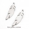 6 breloques acier plume argent mat lisse plat 20x6mm
