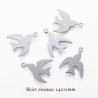 6 breloques acier oiseaux lisse plat argent mat 14x11mm