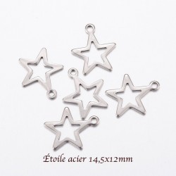 10 breloques étoile acier argent mat 14,5x12mm