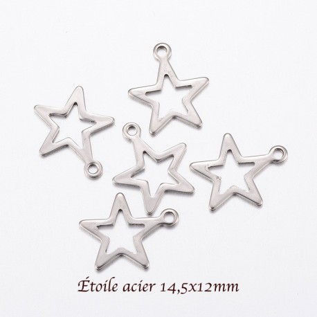10 breloques étoile acier argent mat 14,5x12mm