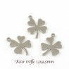 8 breloques trèfle acier inoxydable lisse argent mat 13x9,5mm