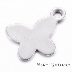 10 breloques papillon  acier inoxydable 13x11mm