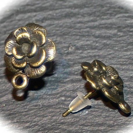 5 paires boucle d 'oreille clou fleur bronze bouton de  rose