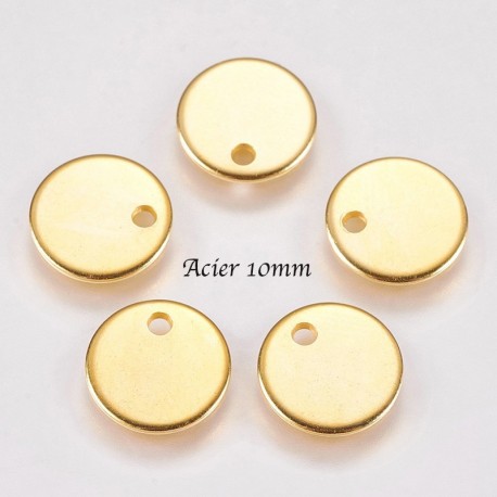 10 sequins médaillon  acier or 10mm