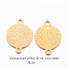 8 connecteurs sequin rond acier or arbre de vie 16x11mm
