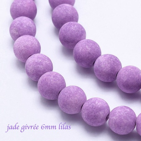 10 perles jade ronde givrée lilas  6mm