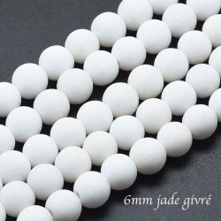 10 perles ronde jade givré blanche 6mm