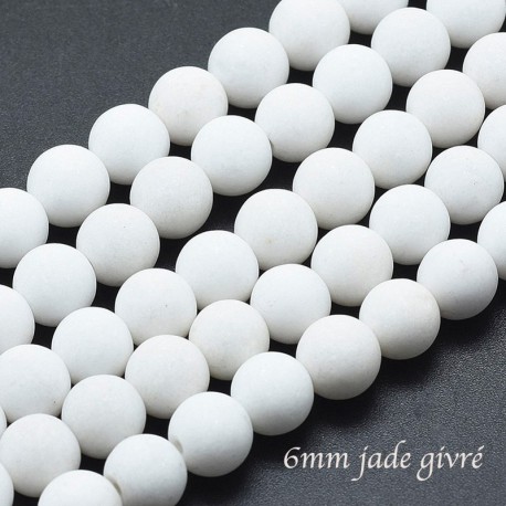 10 perles ronde jade givré blanche 6mm