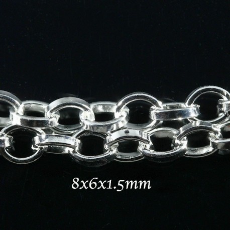 1M chaine maillon ovale argent vif 8x6x1.5mm