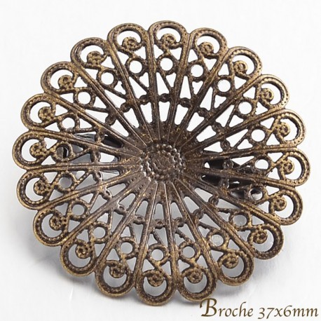 2 broches laiton bronze ronde filigrane 37mm