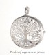 pendentif médaillon diffuseur parfum arbre de vie plaqué argent rond  30mm