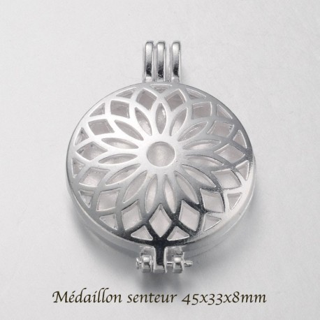 1 pendentif cage diffuseur senteur rond plat argent plaqué 35x33mm