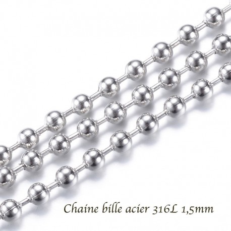 1 M chaine bille acier inoxydable 316L 1,5mm