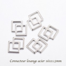 20 breloques connecteur losange double acier 16x11.5mm