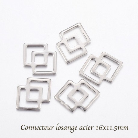 20 breloques connecteur losange double acier 16x11.5mm