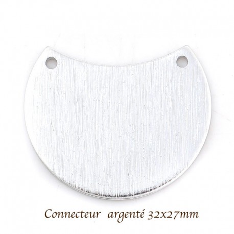 2 pendentifs connecteur argenté croissant lune 32x27mm