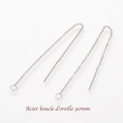 1 paire  boucle d'oreille acier chainette 90mm