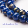 10 perles ronde jade Mashan bleu paillette or 8mm