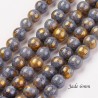 10 perles jade ronde gris pailleté or 6mm