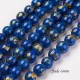 20 perles jade Mashan ronde 6mm bleu nuit paillette or