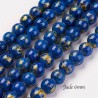 10 perles jade Mashan ronde 6mm bleu nuit paillette or
