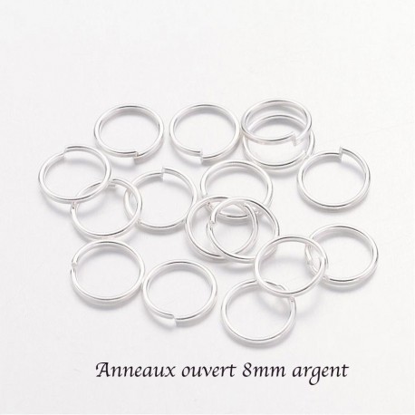 100 anneaux jonction ouvert 8mm argent vif