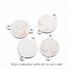 8 connecteurs sequin rond acier argent  arbre de vie 16x11mm