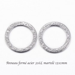 6 anneaux connecteur acier inox martelé 15x1mm