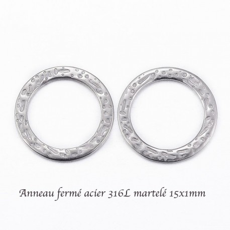 6 anneaux connecteur acier inox martelé 15x1mm