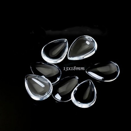 10 cabochons verre transparent goutte fond plat 18x13mm