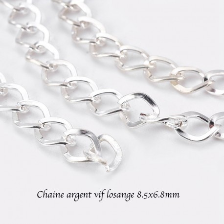 1mètre chaine argent vif losange 8.5x6.8mm