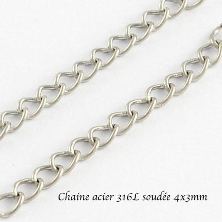 1 mètre chaine gourmette acier 316L  soudée 4x3mm