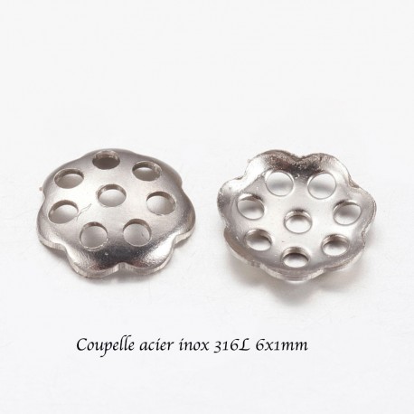 50 calottes coupelle à trou acier inox 316L 6x1mm