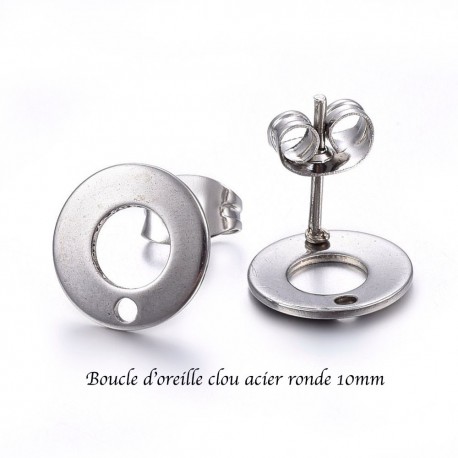4 supports boucle d'oreille acier inoxydable plateau rond 10mm
