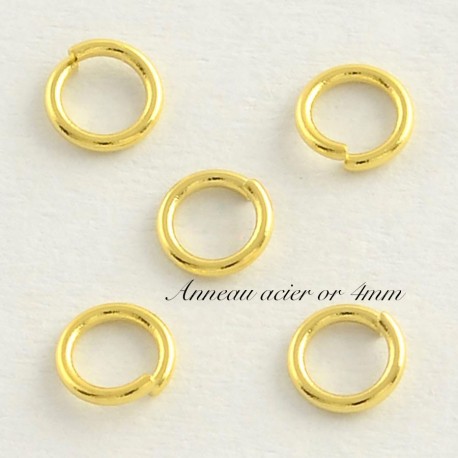 50 Anneaux acier or 4mm diametre