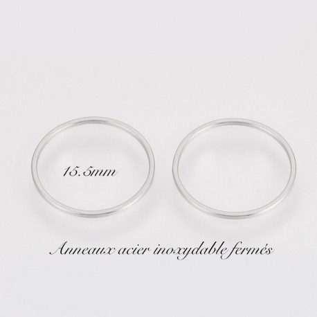 10 anneaux acier inoxydable ronds fermés 15.5mm