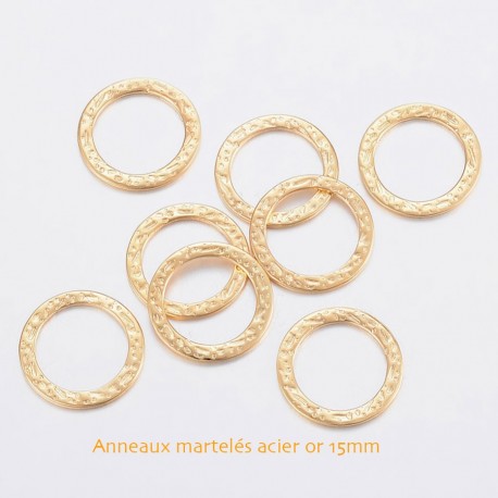 6 Anneaux acier 316L or martelés 15mm