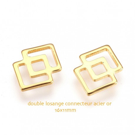 10 connecteurs acier inoxydable double losange or 16x11mm