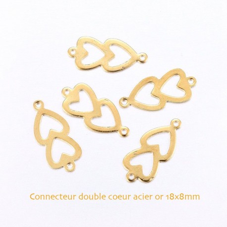 8 connecteurs acier inoxydable or 316L double coeur 18x8mm