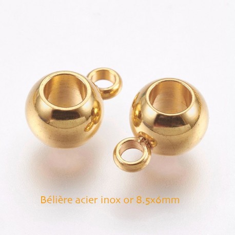 8 Bélières acier inoxydable or 8.5x6mm