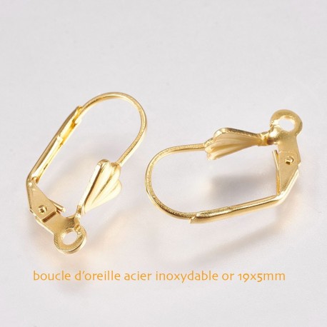 boucle d'oreille acier 316L or éventail x4