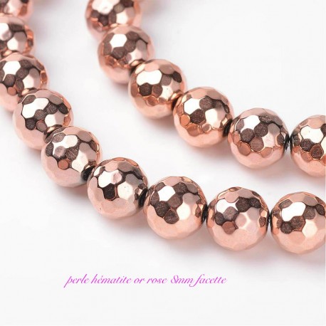 4 perles hématite plaqué or rose ronde facette 8mm