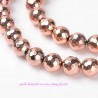 4 perles hématite plaqué or rose ronde facette 8mm