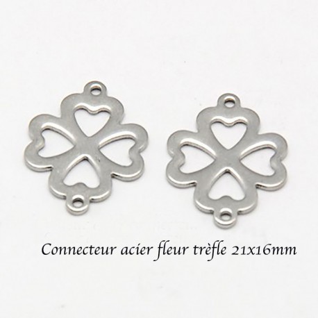 8 fleurs acier inoxydable connecteur trèfle 21x16mm