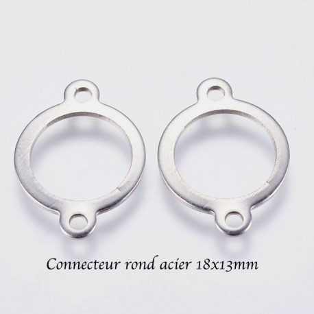 10 connecteurs anneau rond acier inoxydable argent mat 18x13mm