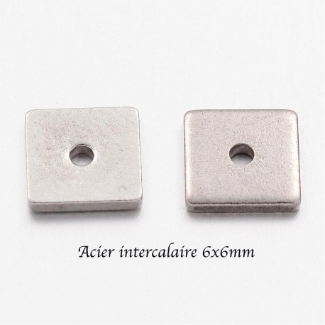 20 Perles séparateur carré acier inoxydable 6mm